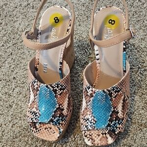 Charles By Charles David Blue and Tan Snakeskin Wedges